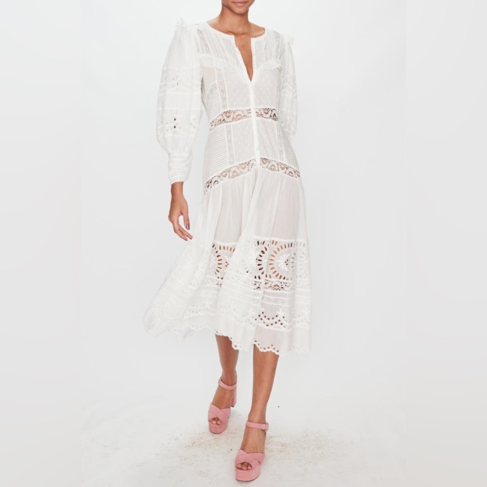 LoveShackFancy White Lace Midi Dress